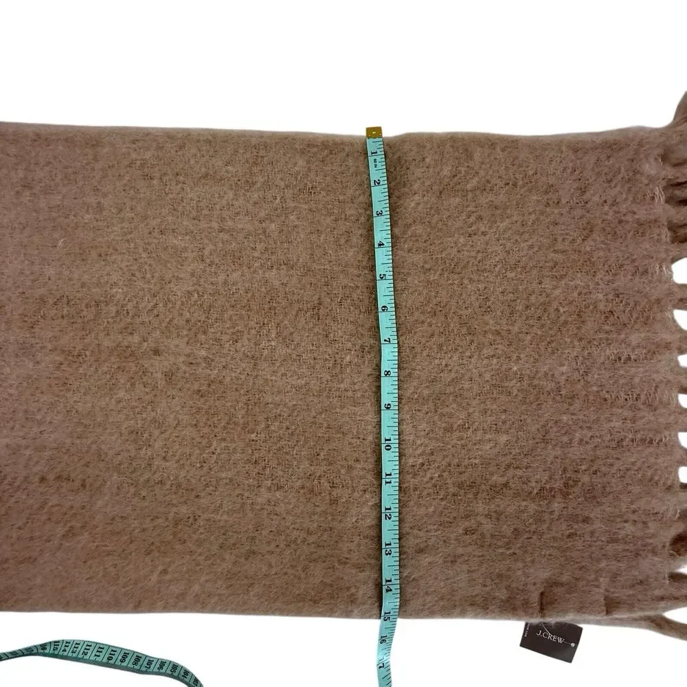 NEW J Crew Brushed Knit Woven Scarf 81x15 Camel Brown Fringe BU713 Classic Prep